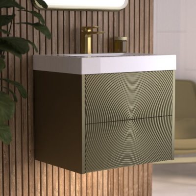 Utopia HeyU Ripple bathroom furniture in Iridescent Bronze at Burge and Gunson showroom Colliers Wood